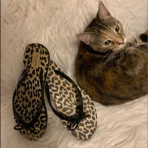 Kate Spade Black / Leopard flip flops. Size 9